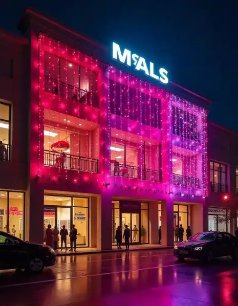 Shopping mall Diwali light decoration with pink and purple lights | Diwali Shopping Mall Lighting Decor | Commercial Diwali Decoration | Decorations Guru