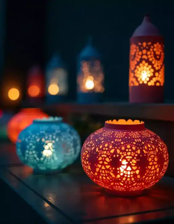 Colorful Diwali lanterns with intricate patterns glowing in the dark | Beautiful Diwali Lantern Decoration Ideas for 2023 | Creative Diya Designs | Diwali Decorations | Decorations Guru