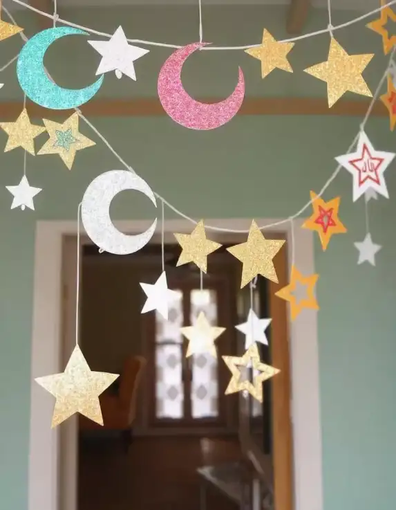 Moon and Star Hanging Decor in Gold and Silver for Eid | Moon and Star Hanging Decoration for Eid | DIY Festival Decor | Decorations Guru