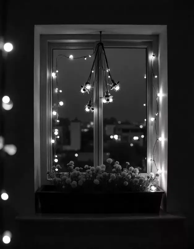 Beautifully lit window with hanging lights and flower decoration for Diwali | Enchanting Window Lighting Décor for Diwali Celebrations | Festival Decoration Ideas | Decorations Guru