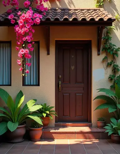 Front door decorated with plants and flowers for Diwali celebration | Elegant Front Door Floral Diwali Decoration | Festival Outdoor Decorations | Decorations Guru