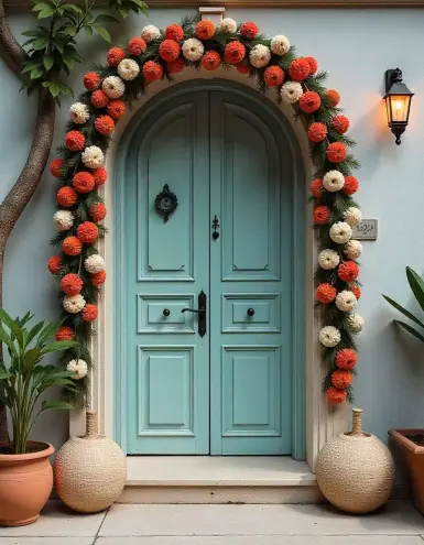 Floral arch with marigold and chrysanthemum flowers for Diwali door decoration | Diwali Floral Door Arch with Marigold and Chrysanthemum Flowers | Floral Arrangement | Decorations Guru