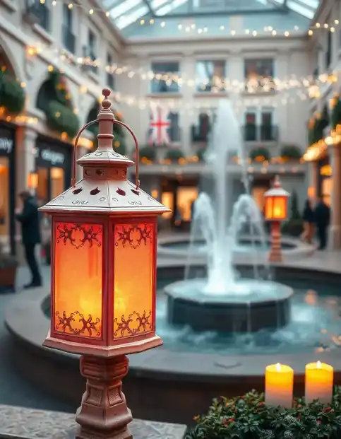 Diwali courtyard décor with lanterns, fountain, and string lights | Diwali Courtyard Lantern Décor with Fountain and Lights | Indian Festival Decoration | Decorations Guru