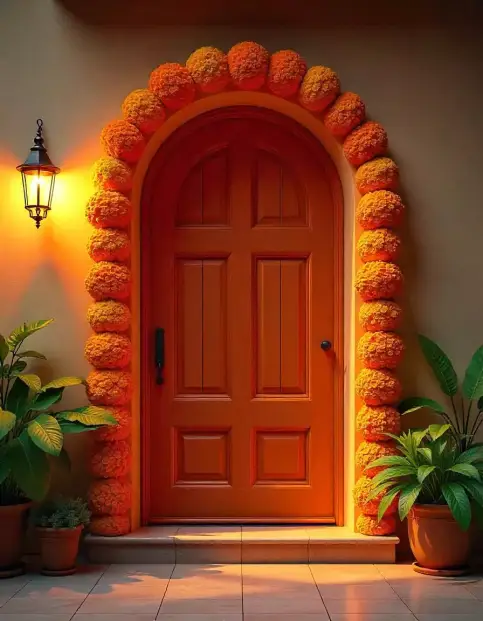 Marigold flower door decoration for Diwali celebration | Marigold Flower Door Frame Decoration | Indian Festival Door Decorations | Decorations Guru