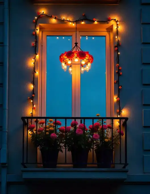 Diwali balcony decoration with lights and flower pots | Diwali Balcony Lights with Floral Décor | Outdoor Decorations | Decorations Guru