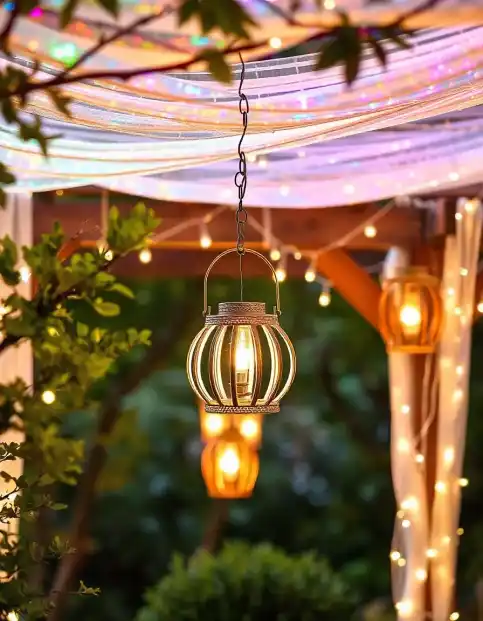 Hanging lantern with festive lights for outdoor Diwali decoration | Hanging Lantern with Festive Lights | Outdoor Diwali Decoration Ideas | Decorations Guru