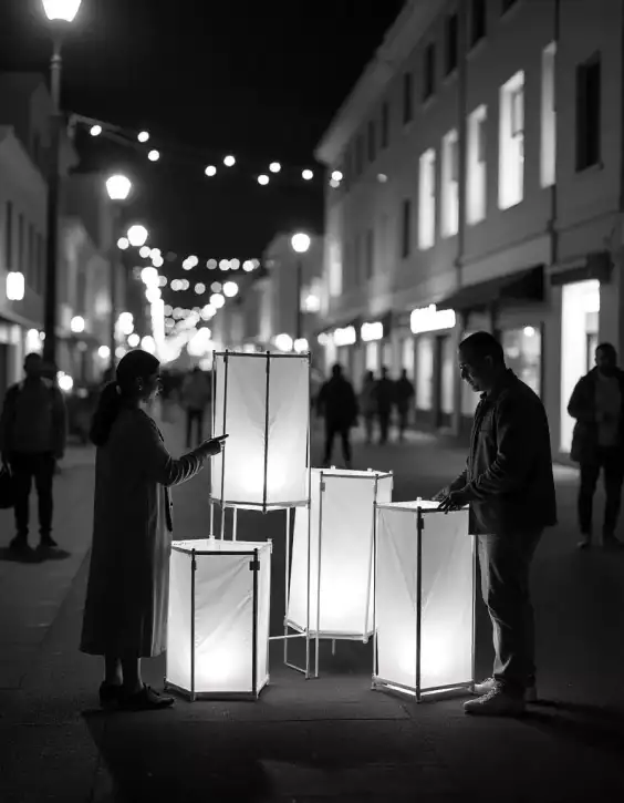 Lantern street decoration with soft glowing lights during Diwali | Lantern Light Installation for Festive Street Decoration | Outdoor Diwali Lighting Decorations | Decorations Guru